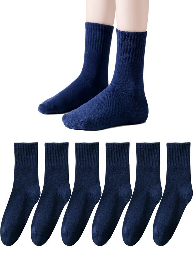 EPEIUS Unisex Kids Crew Socks Toddler Boys Dress Sox Soft Cotton Seamless School Socks for Girls 1T 2T 3T Navy 6 Pairs XS - Image 1